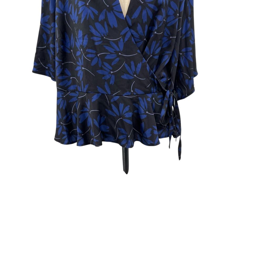 11 Honore Essie Wrap Blouse Top Satin Floral Print Black Blue Size US 18 - Picture 4 of 11